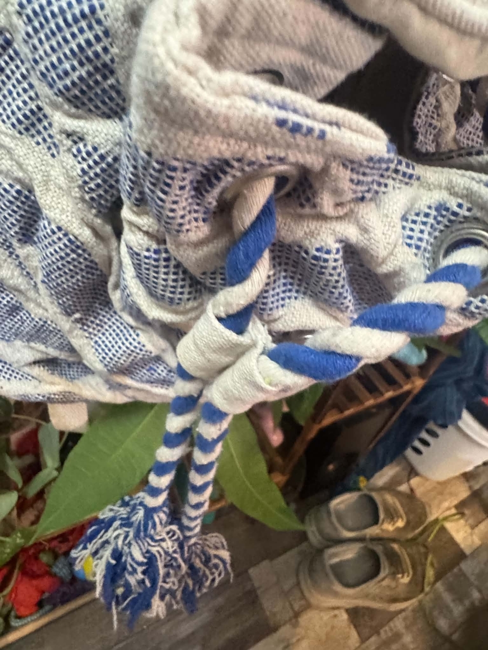 Canvas Rope Drawstring Backpack - Blue and White - Picture 4 of 4